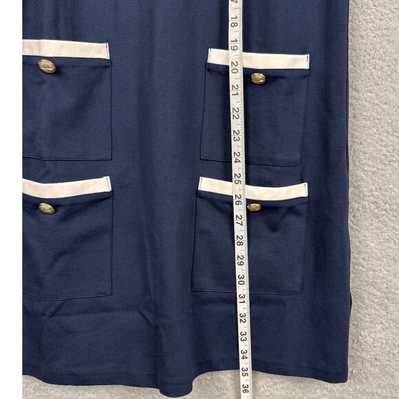 Eliza J Double Pocket Shift Dress Tailored Seams Stretch Navy Blue Size 8 NWOT - Picture 4 of 8